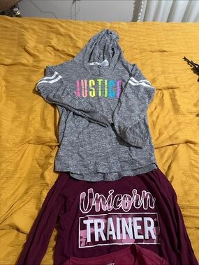Justice Gray Hoodie with Neon Rainbow Logo